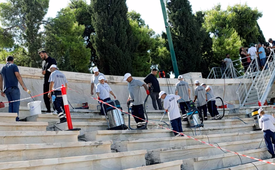 Renovierungsarbeiten im Panathenäischen Stadion mit Unterstützung von Vangelis Marinakis finden internationale Beachtung