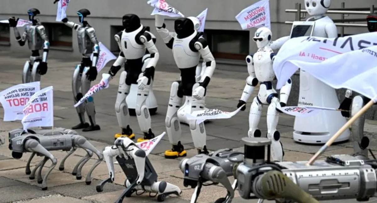 Roboter in Polen demonstrieren gegen Künstliche Intelligenz